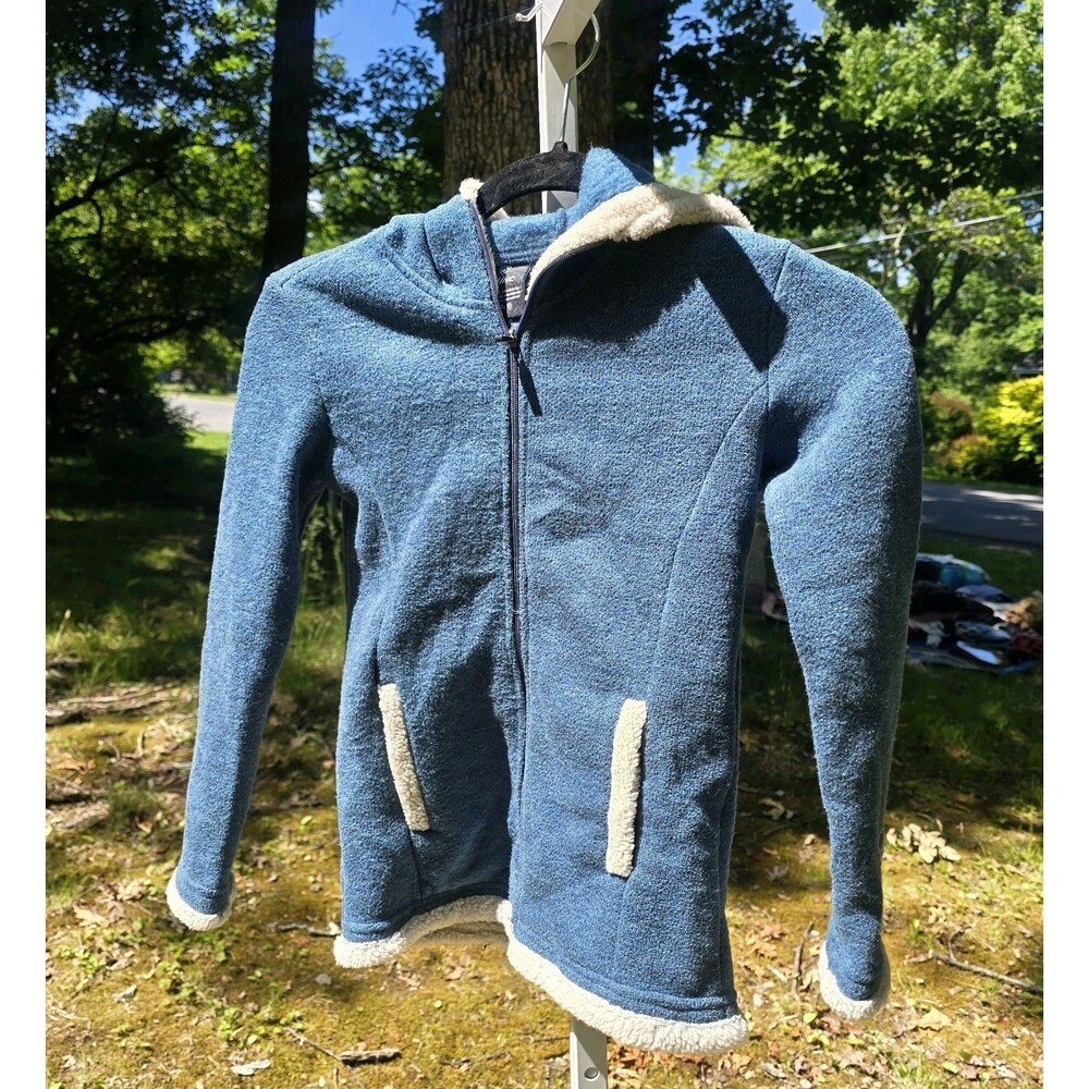Kuhl Girl's Size S (7-8) Blue Fleece Zip Up Hooded Jacket Sherpa Lining